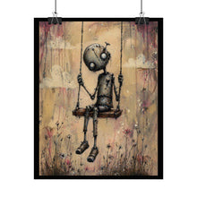 Load image into Gallery viewer, Robot on a Swing Poster - Whimsical Melancholy Art Print