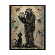 Load image into Gallery viewer, Diver & Cat Art Poster — Whimsical Underwater Vintage Print (Rolled Poster)