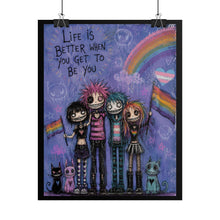 Load image into Gallery viewer, "Life Is Better" Pride Art | Whimsical Rainbow & Trans Heart Poster