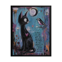 Load image into Gallery viewer, Rolled Poster — Whimsical Cat & Bird Love Art Print ("I fell in love with you…")