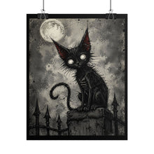 Load image into Gallery viewer, Gothic Moon Cat Poster – Spooky Black Cat Art Print (Rolled Poster)