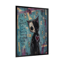 Load image into Gallery viewer, Rolled Poster — Gothic Cat Art Print with Quote “The Deepest Cuts Don’t Bleed”