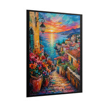 Load image into Gallery viewer, Vibrant Mediterranean Coastal Village Poster - Scenic Ocean Sunset Wall Decor