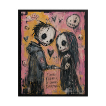 Load image into Gallery viewer, Gothic Skeleton Couple Art Print – "Choose Kindness, It Changes Everything" Typographic Wall Decor