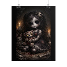 Load image into Gallery viewer, Creepy Gothic Doll Poster — Dark Horror Art Rolled Print