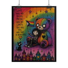 Load image into Gallery viewer, "Pride Has No Limits" Wall Art | Cute Rainbow Teddy Bear Poster