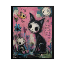 Load image into Gallery viewer, Rolled Poster — Gothic Cute Cat & Bunny Art Print ("You Are Worthy of Love")