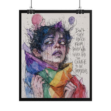Load image into Gallery viewer, "Courage To Be Themselves" Pride Art | Fine Line Sketch Huddled Figure Poster