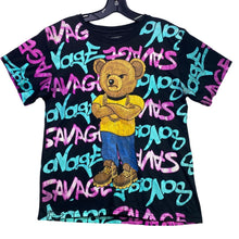 Load image into Gallery viewer, Fresh Laundry Shirt Boys Large Savage AOP Script Bear Hip Hop Grunge Streetwear