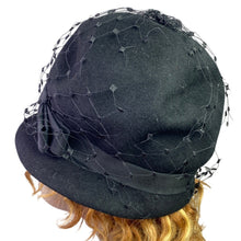 Load image into Gallery viewer, Vintage VECO Hat Womens Small Wool Felt Cloche Birdcage Veil Church Bow Union