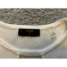 Load image into Gallery viewer, Tahari Sweater Womens Medium Keyhole Ribbed Knit Top Fitted Short Sleeve Ivory
