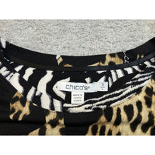 Load image into Gallery viewer, Chicos Women Mixed Animal Print Leopard Zebra Long Sleeve Scoop Neck Top Size 2
