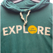 Load image into Gallery viewer, Life is Good Hoodie Mens Extra Large Explore Pullover Spellout Green Sweatshirt