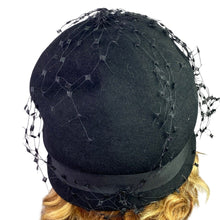 Load image into Gallery viewer, Vintage VECO Hat Womens Small Wool Felt Cloche Birdcage Veil Church Bow Union