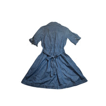 Load image into Gallery viewer, Womens Blue Chambray Denim Shirt Dress Long Sleeve Tie Waist Midi Casual
