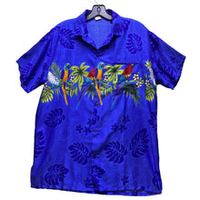 Load image into Gallery viewer, Vintage Hawaiian Shirt Mens Medium Blue AOP Parrot Wrap Around Costal Beachy