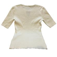 Load image into Gallery viewer, Tahari Sweater Womens Medium Keyhole Ribbed Knit Top Fitted Short Sleeve Ivory