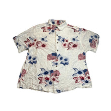 Load image into Gallery viewer, Americana Hibiscus American Flag Button Down Shirt White Red Blue Patriotic XL