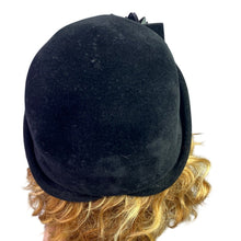 Load image into Gallery viewer, Vintage Emme Boutique Hat Womens Black Velvet Cloche Pillbox Church Mod Fashion