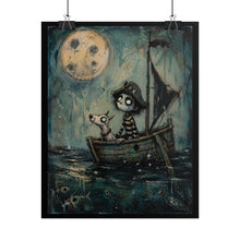 Load image into Gallery viewer, Pirate Crew Moonlit Boat Poster - Whimsical Gothic Wall Art