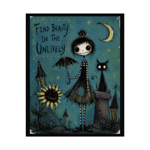 Load image into Gallery viewer, Find Beauty in the Unlikely Poster — Whimsical Gothic Girl & Cat Art Print