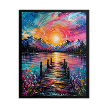 Load image into Gallery viewer, Vibrant Lake Sunset Poster - Colorful Wooden Dock Landscape Wall Decor