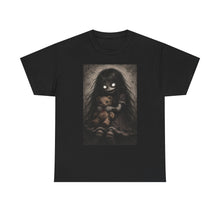 Load image into Gallery viewer, Creepy Girl with Teddy T-Shirt — Dark Gothic Horror Tee for Halloween