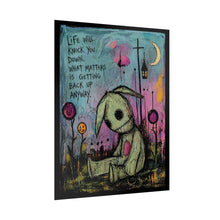 Load image into Gallery viewer, Rolled Poster — Cute Goth Bunny Art Print with Quote “Life Will Knock You Down…”