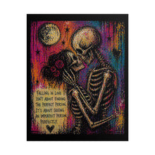 Load image into Gallery viewer, Rolled Poster — Gothic Skeleton Couple 'Falling in Love' Romantic Art Print
