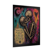 Load image into Gallery viewer, Rolled Poster - Vibrant Skeleton Couple 'Falling in Love' Art Print (Romantic Gothic Wall Art)