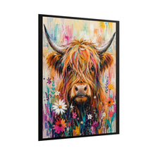 Load image into Gallery viewer, Colorful Highland Cow and Wildflowers Poster – Vibrant Farmhouse Animal Wall Art Print
