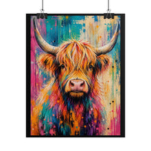 Load image into Gallery viewer, Vibrant Highland Cow Poster - Colorful Farmhouse Animal Wall Decor