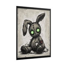 Load image into Gallery viewer, Creepy Plush Bunny Poster – Glowing Green Eyes Rolled Art Print