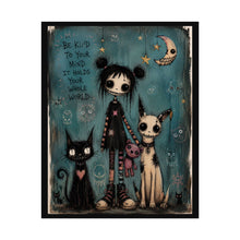 Load image into Gallery viewer, Gothic Cute 'Be Kind to Your Mind' Rolled Art Poster — Whimsical Girl with Cats