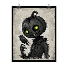 Load image into Gallery viewer, Halloween Pumpkinhead Poster — Spooky Green-Eyed Jack-o'-Lantern Art
