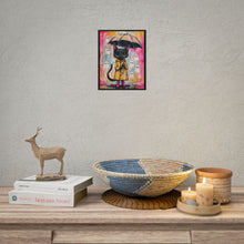 Load image into Gallery viewer, Cat in Raincoat Poster – Cute Whimsical Black Cat with Umbrella & Ghosts Rolled Art Print