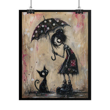 Load image into Gallery viewer, Rolled Poster - Whimsical Girl with Umbrella & Cat Art Print