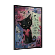 Load image into Gallery viewer, Rolled Poster — Cute Black Cat Holding Heart “I Fall In Love With You A Little More Every Day” Romantic Wall Art