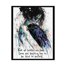 Load image into Gallery viewer, Rolled Poster — Watercolor Raven & Woman Art Print with Self-Kindness Quote