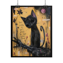 Load image into Gallery viewer, Whimsical Black Cat Gothic Art Print – "Keep Looking Up" Inspirational Quote Wall Decor