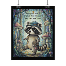 Load image into Gallery viewer, Adventure Raccoon Rolled Poster — "Adventure Awaits, Embrace the Unknown" Inspirational Wall Art