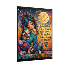 Load image into Gallery viewer, "Keep Showing Up Anyway" Girl & Cat Motivational Poster – Whimsical Wall Art Print