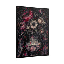 Load image into Gallery viewer, Gothic Stitched Floral Art Print – Dark Whimsy Ornate Vase & Spiderweb Bouquet Wall Decor