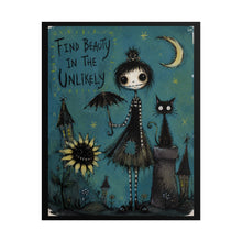 Load image into Gallery viewer, Find Beauty in the Unlikely Poster — Whimsical Gothic Girl & Cat Art Print