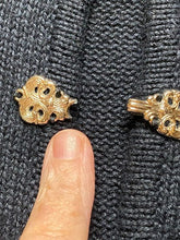 Load image into Gallery viewer, VTG Crystal Kobe Sweater Womens Medium Navy Blue Poinsettia Christmas Cardigan