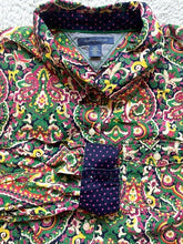 Load image into Gallery viewer, Tommy Hilfiger Shirt Womens Large Green Pink Geometric Floral Contrast Cuffs