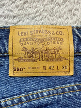 Load image into Gallery viewer, VTG Levis 550 Jeans Adult 42x30 Blue Denim Relaxed Fit Orange Tab USA 90s Mens