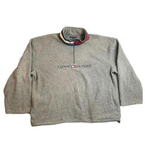 Load image into Gallery viewer, Tommy Hilfiger Jacket Adult 2XL XXL Gray Quarter Zip Fleece Spell Out Flag Mens