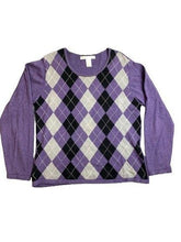 Load image into Gallery viewer, Geoffrey Beene Sweater Womens Extra Large Purple Argyle Diamond Sport Outerwear