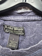 Load image into Gallery viewer, Lucky Brand Shirt Women Large Navy Waffle Knit Thermal Showdown Card Lightweight